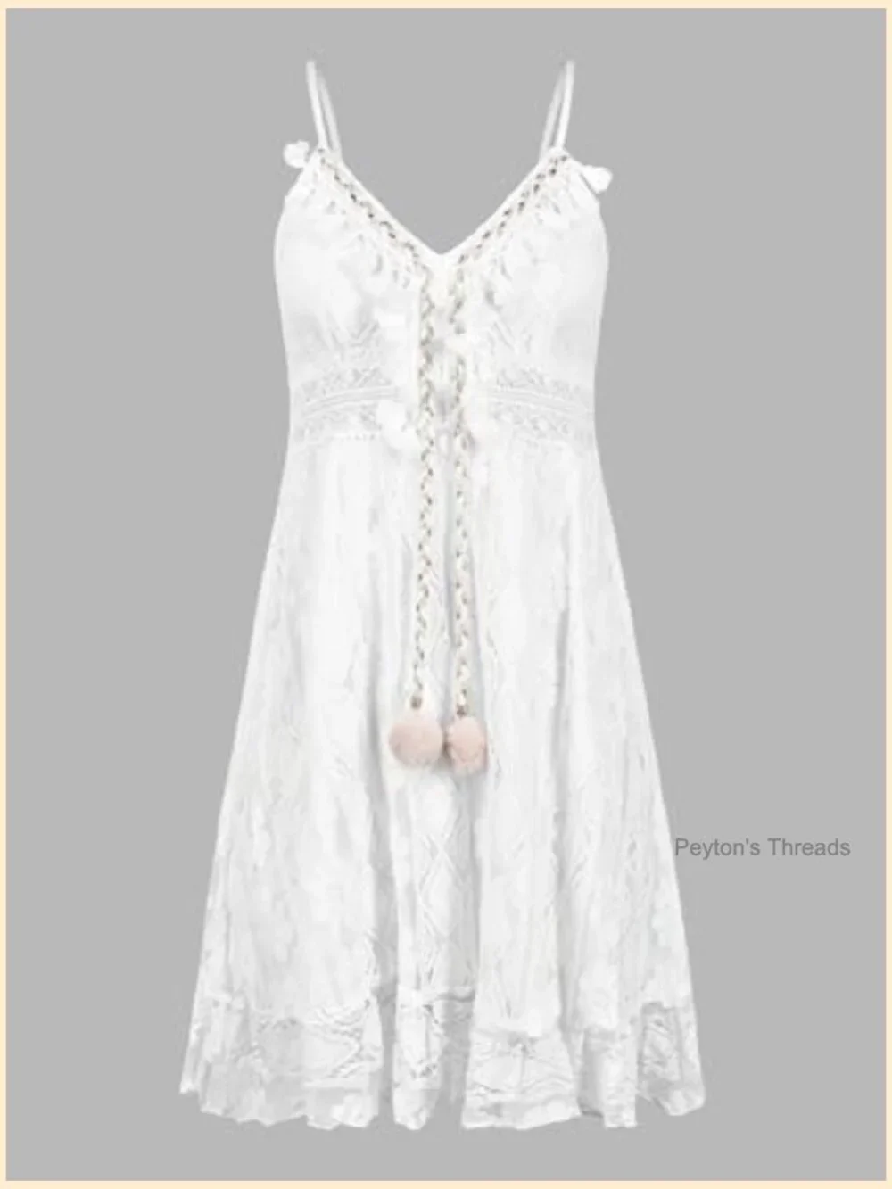 V-Neck Lace Tassel Sleeveless Mini Dress Ruffle Smocked Beach Sundress - Picture 4 of 5